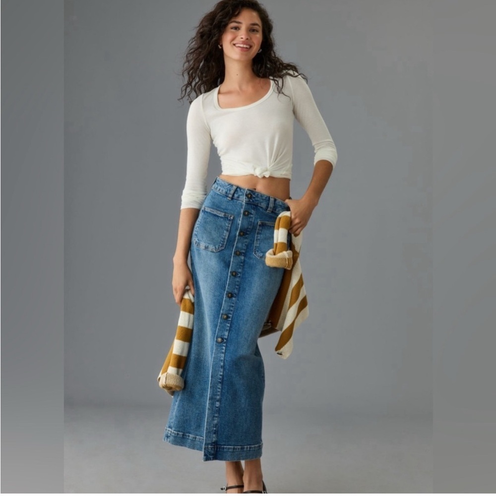 Pilcro Denim Button-Front Midi Skirt, Size 2P